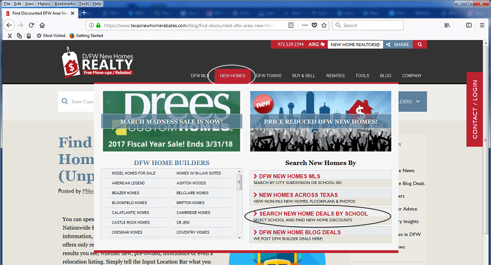 Look For The School Search on the Nav Bar under New Homes